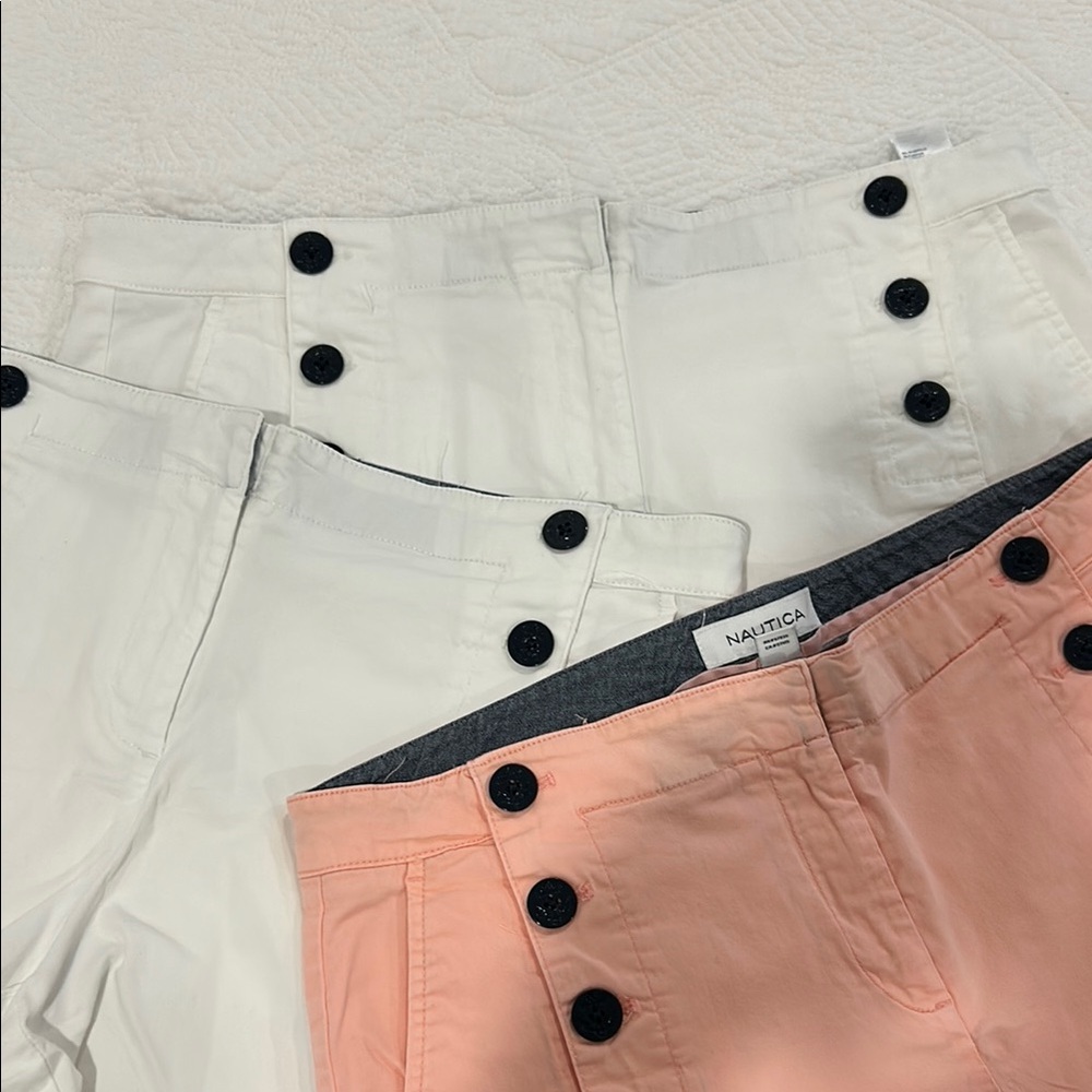 Nautica Dual-Tone Button Shorts in White and coral